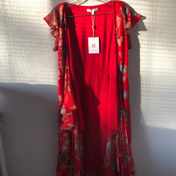 WAYF red floral wrap dress - Picture 3 of 6